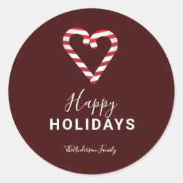 Pegatina Redonda Vacaciones felices rojas simples Navidades de caña