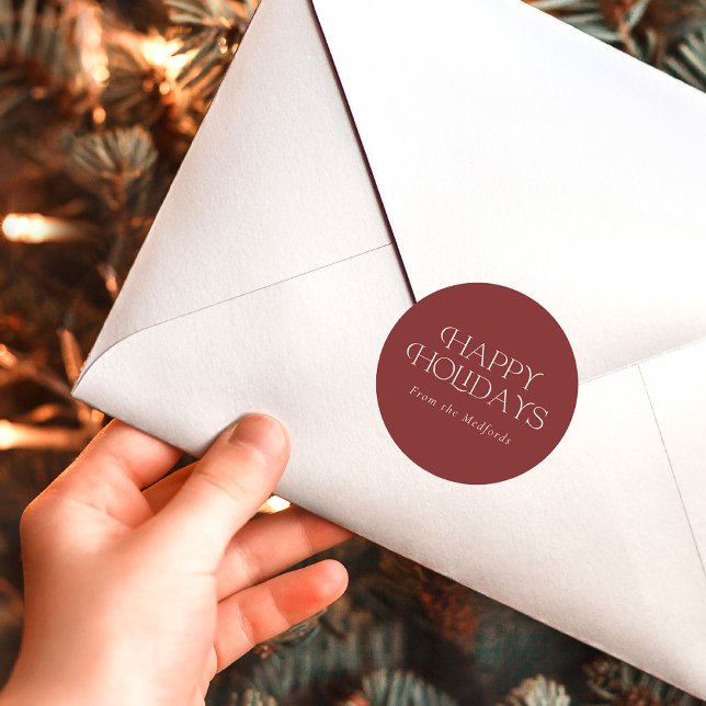 Pegatina Redonda Vacaciones Felices y Sencillas | Nombre | Rojo (Subido por el creador)