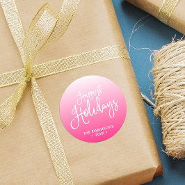 Pegatina Redonda Vacaciones más felices con guiones rosados