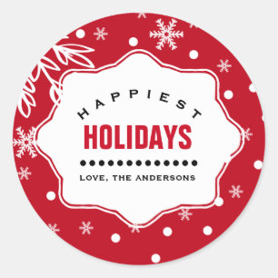 Pegatina Redonda Vacaciones más felices. Navidades personalizados