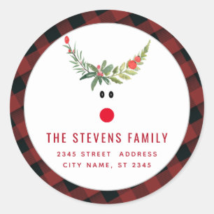 Pegatina Redonda Vacaciones modernas de renos holandeses rojos dive