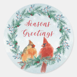 Pegatina Redonda Vacaciones: Navidades lloran con par de cardenales