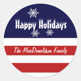 Pegatina Redonda Vacaciones navideñas en blanco y azul