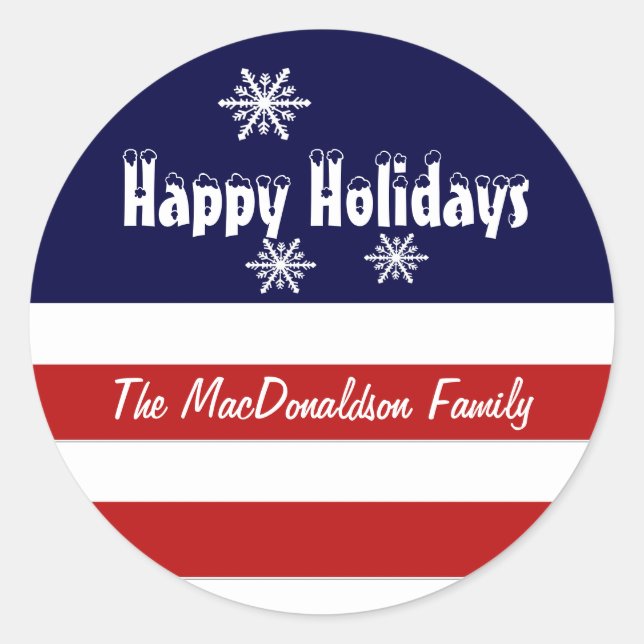 Pegatina Redonda Vacaciones navideñas en blanco y azul (Anverso)