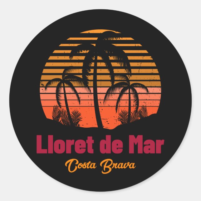 Pegatina Redonda Vacaciones Retro Sunset Lloret de Mar España (Anverso)