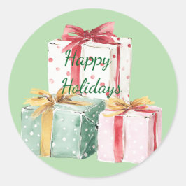 Pegatina Redonda 🎄 vacaciones rusticas en rojo, blanco y verde
