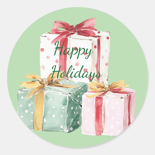 Pegatina Redonda 🎄 vacaciones rusticas en rojo, blanco y verde (Anverso)