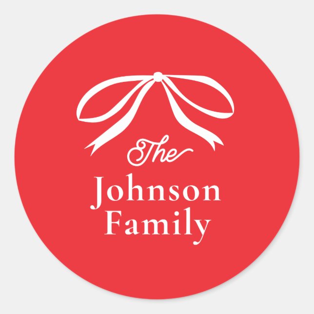 Pegatina Redonda Vacaciones simples de Navidades Bow (Anverso)