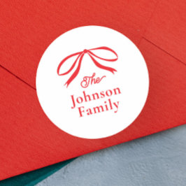 Pegatina Redonda Vacaciones simples de Navidades Bow