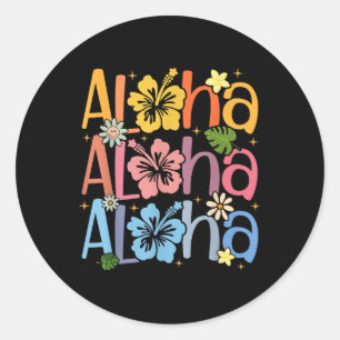 Pegatina Redonda Vacaciones veraniegas de Aloha Cute Hawai Shaka Hi
