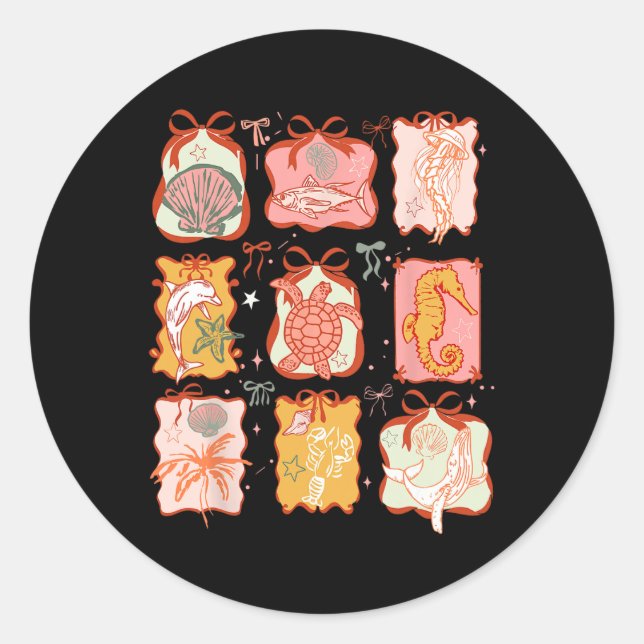 Pegatina Redonda Vacaciones veraniegas de Coquette Bow para animale (Anverso)