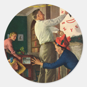 Pegatina Redonda Vacaciones vintage, medianoche en Nochevieja