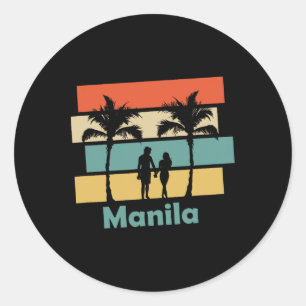 Pegatina Redonda Vacaciones Vintage Retro Manila Filipinas