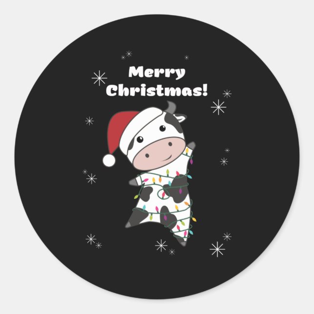Pegatina Redonda Vacas animadas de invierno animadas para Navidades (Anverso)