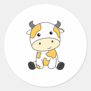 Pegatina Redonda Vacas bananeras japonesas Kawaii retro