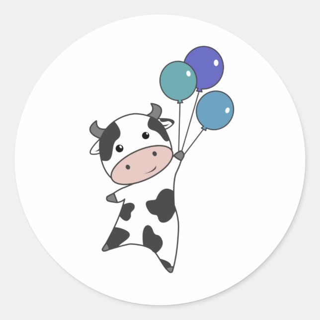 Pegatina Redonda Vacas de ternera vuelan globos para matar animales (Anverso)