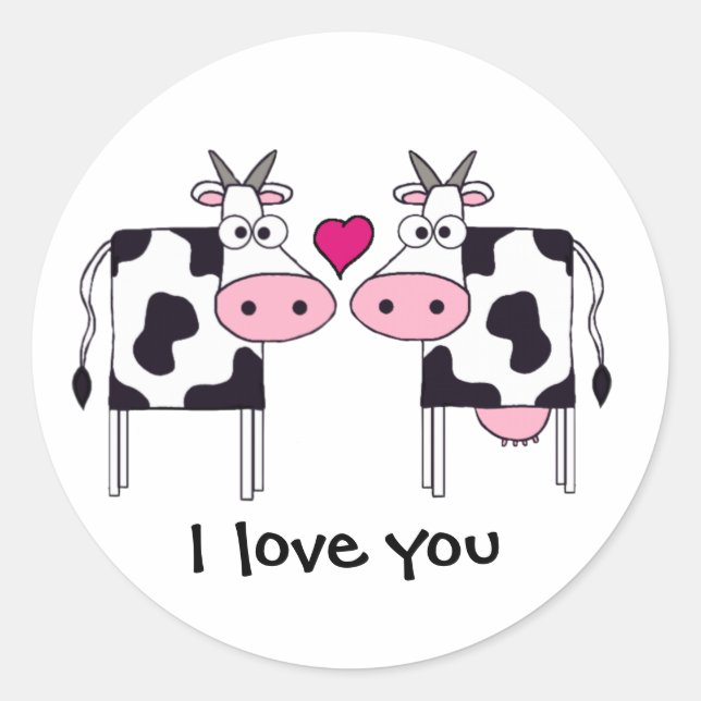 Pegatina Redonda Vacas enamoradas (Anverso)