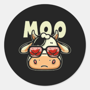 Pegatina Redonda Vacas Infantiles Moo Cute Para Niños Personalizado