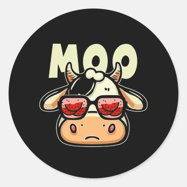 Pegatina Redonda Vacas Infantiles Moo Cute Para Niños Personalizado (Anverso)