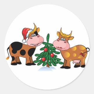Pegatina Redonda Vacas navidades