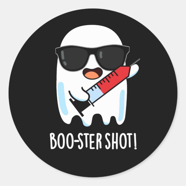 Pegatina Redonda Vacuna contra el Fantasma Graciosa Boo Shot Pun Da (Anverso)