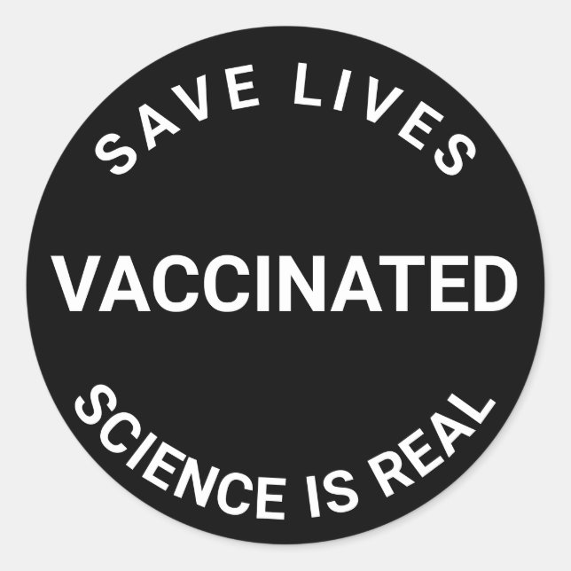 Pegatina Redonda Vacunada, la ciencia es real, salva vidas negras (Anverso)