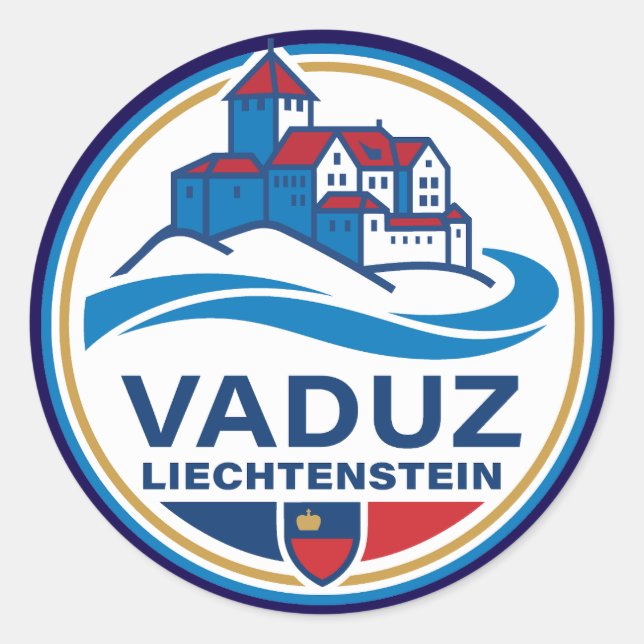 Pegatina Redonda Vaduz Liechtenstein Europa (Anverso)
