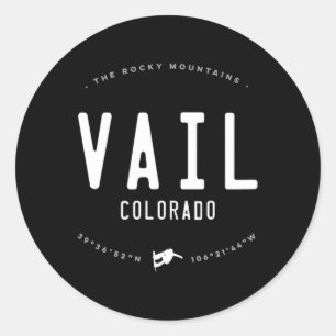 Pegatina Redonda Vail Colorado Gráfica Dolorosa Vintage Snowboard