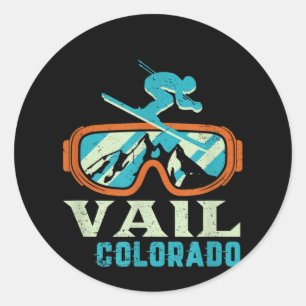 Pegatina Redonda Vail Colorado Mountain Vintage Retro Esquí Y Sn