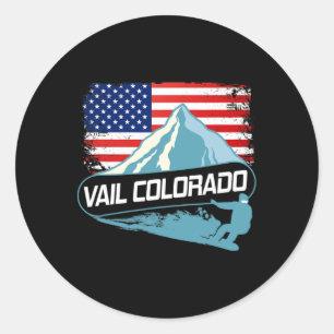 Pegatina Redonda Vail Colorado Snowboard Bandera Americana I Nórdic