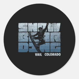 Pegatina Redonda Vail Colorado Snowboard Resort Guay Vintage Sno