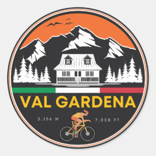 Pegatina Redonda val gardena tour en bicicleta italiano