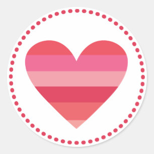Pegatina Redonda Valentin Corazón rosado a rayas