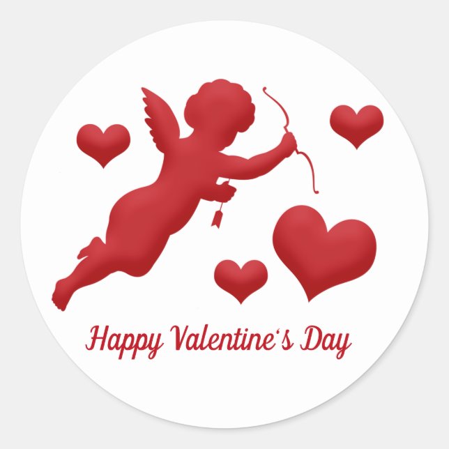 Pegatina Redonda Valentín cupido (Anverso)