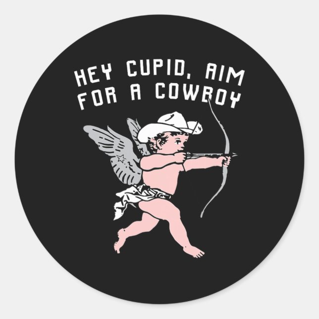 Pegatina Redonda Valentín Divertido Hey Cupido (Anverso)