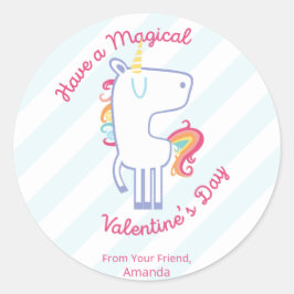Pegatina Redonda Valentín personalizado de Rainbow Unicorn