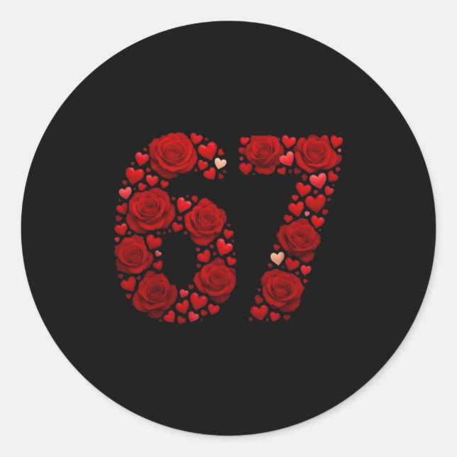 Pegatina Redonda Valentine 67 Meme Rose Hearts Funny Six Seven Vale (Anverso)