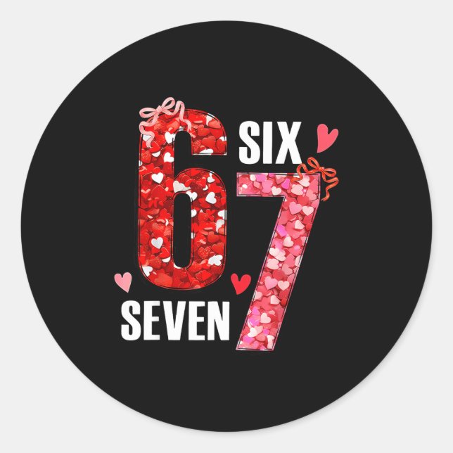 Pegatina Redonda Valentine 67 Six Seven Rose Hearts Bow Valentine’s (Anverso)