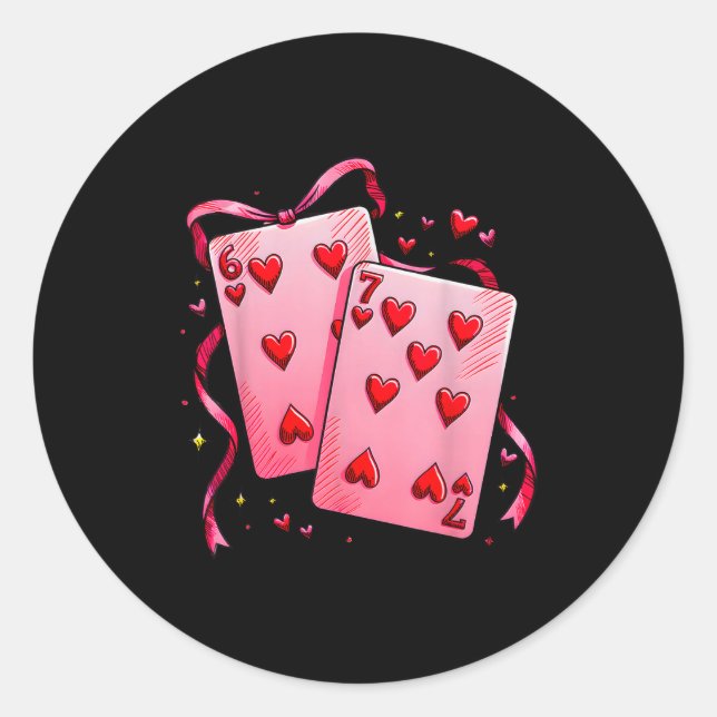 Pegatina Redonda Valentine 6 7 Valentine's Day Matching Playing Car (Anverso)