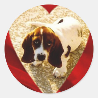 Pegatina Redonda Valentine Bassett Hound