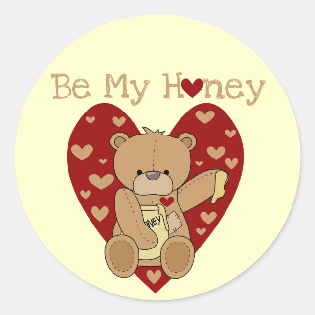 Pegatina Redonda Valentine Be My Honey camisetas y regalos (Anverso)