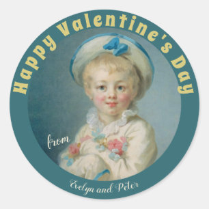 Pegatina Redonda Valentine Boy flores Fragonard Pierrot CC1075