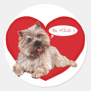 Pegatina Redonda Valentine Cairn Terrier dice ¡Sé Mío!