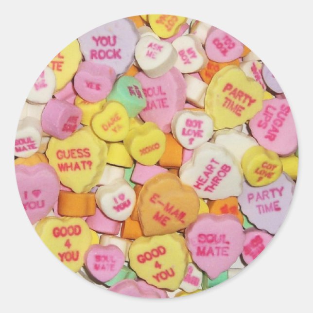 Pegatina Redonda Valentine Candy Hearts (Anverso)