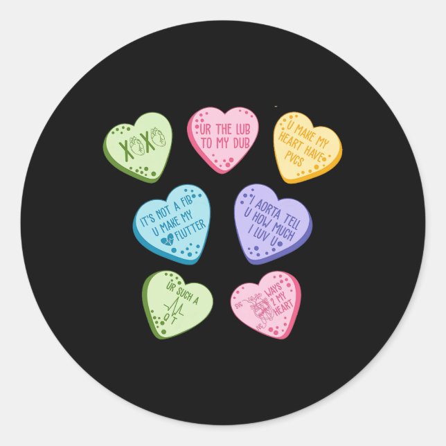 Pegatina Redonda Valentine Cardiology Nurse Conversation Hearts Can (Anverso)