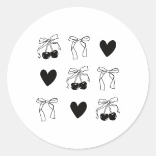 Pegatina Redonda Valentine Cherry Bow Heart Cute Romántico Ae