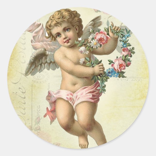 Pegatina Redonda Valentine Cherub (Anverso)