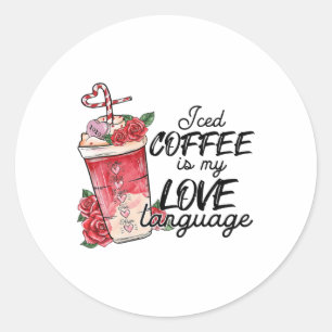 Pegatina Redonda Valentine Coffee Lover Heart Latte Iced Coffee Val