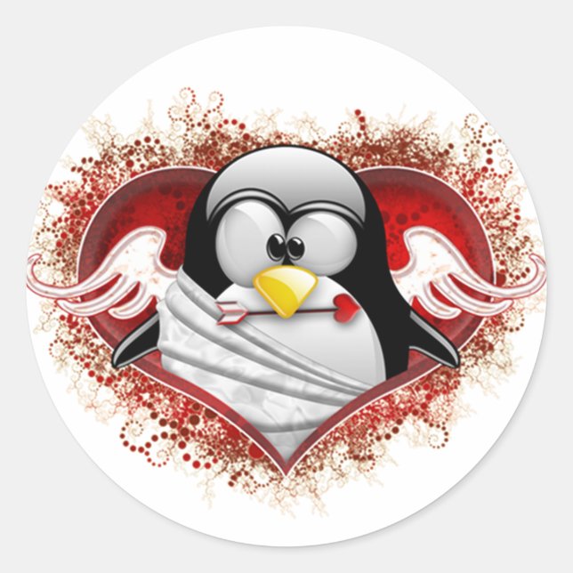 Pegatina Redonda Valentine Cupid Tux (Anverso)