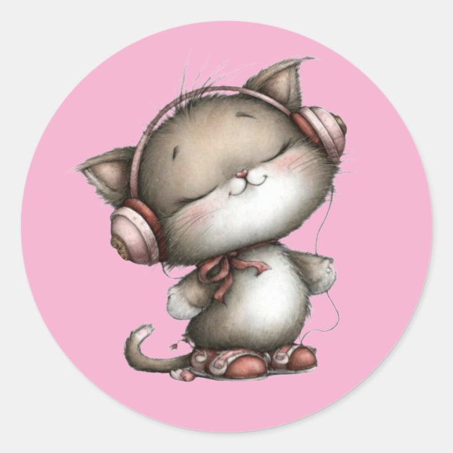 Pegatina Redonda Valentine Cute Cat 3 Inch Sticker – Love Design (Anverso)